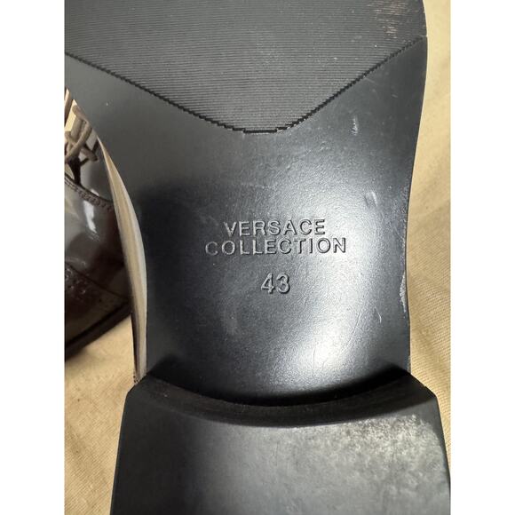 Versace Collection Shoes Mens Size 43 Brown Cap Toe Oxford Brogue Dress Leather - Picture 10 of 16